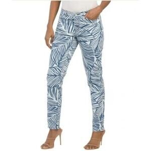J. Mclaughlin Lexi Palm Print Jeans Blue White Mid Rise Slim Fit Womens Size 6